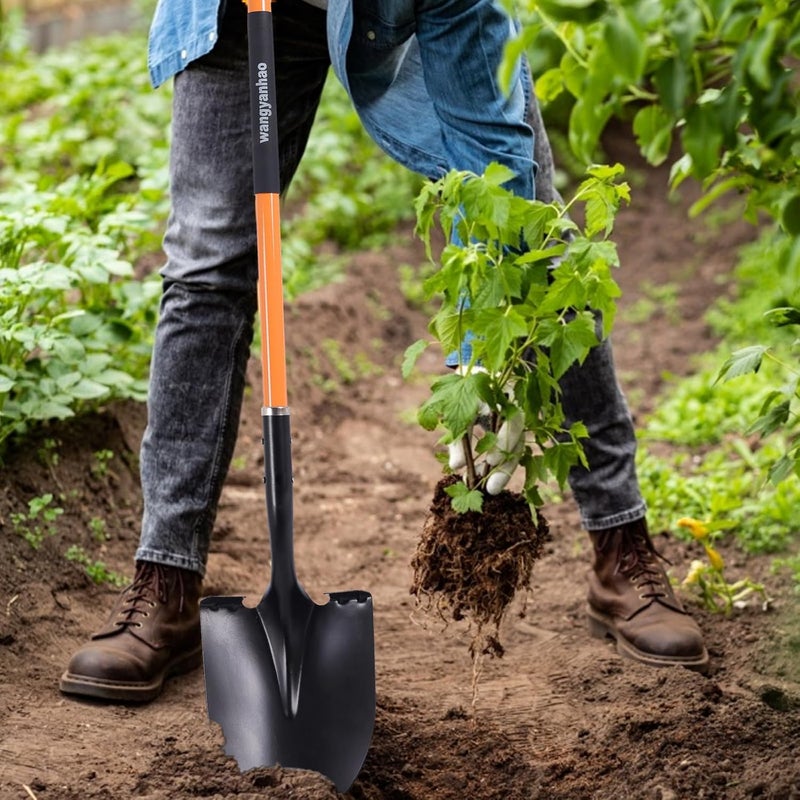 wangyanhao Heavy Duty Garden Shovel, 58-Inch Long Handle, Steel Head with Orange Fiberglass Handle - Image 5